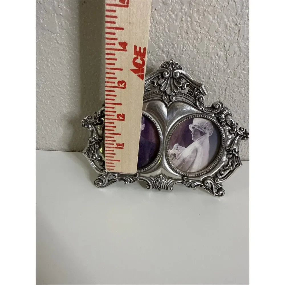 BRIGHTON Victorian Romance Silver Plated Double Oval Picture Frame Ornate